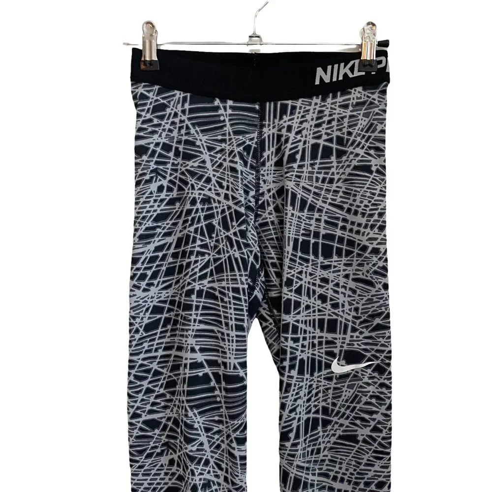 Nike Pro XS Compression Leggings Printed Gray Black Cropped Workout
